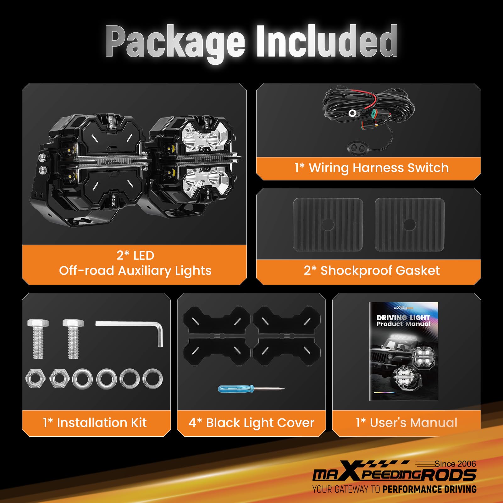 maXpeedingrods Faro LED fuoristrada 5 in 178 W, 21360 lm, con luce di marcia diurna bianca, 3 modalità, faretto laterale 270° per camion Wrangler, jeep pickup, ATV, con coperture nere