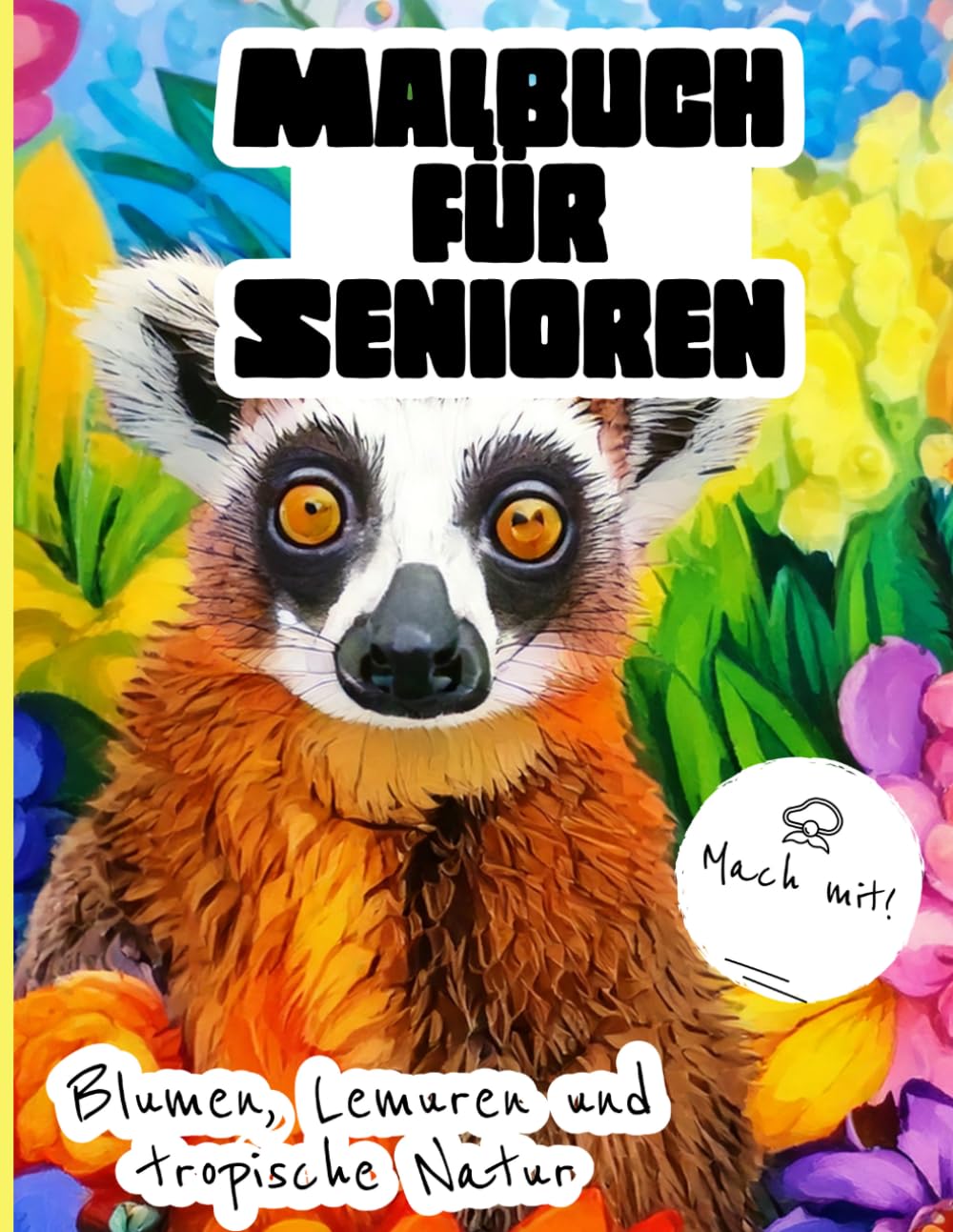 Malbuch für Senioren: Blumen, Lemuren und tropische Natur