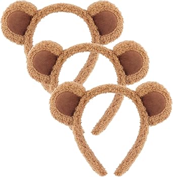 3 Pcs Bear Ears Headbands for Adults, Women, Brown Bear Chipmunk Ears Headband Soft Furry Fur Animal Ear Headbands for Halloween Costume, Party, Cosplay