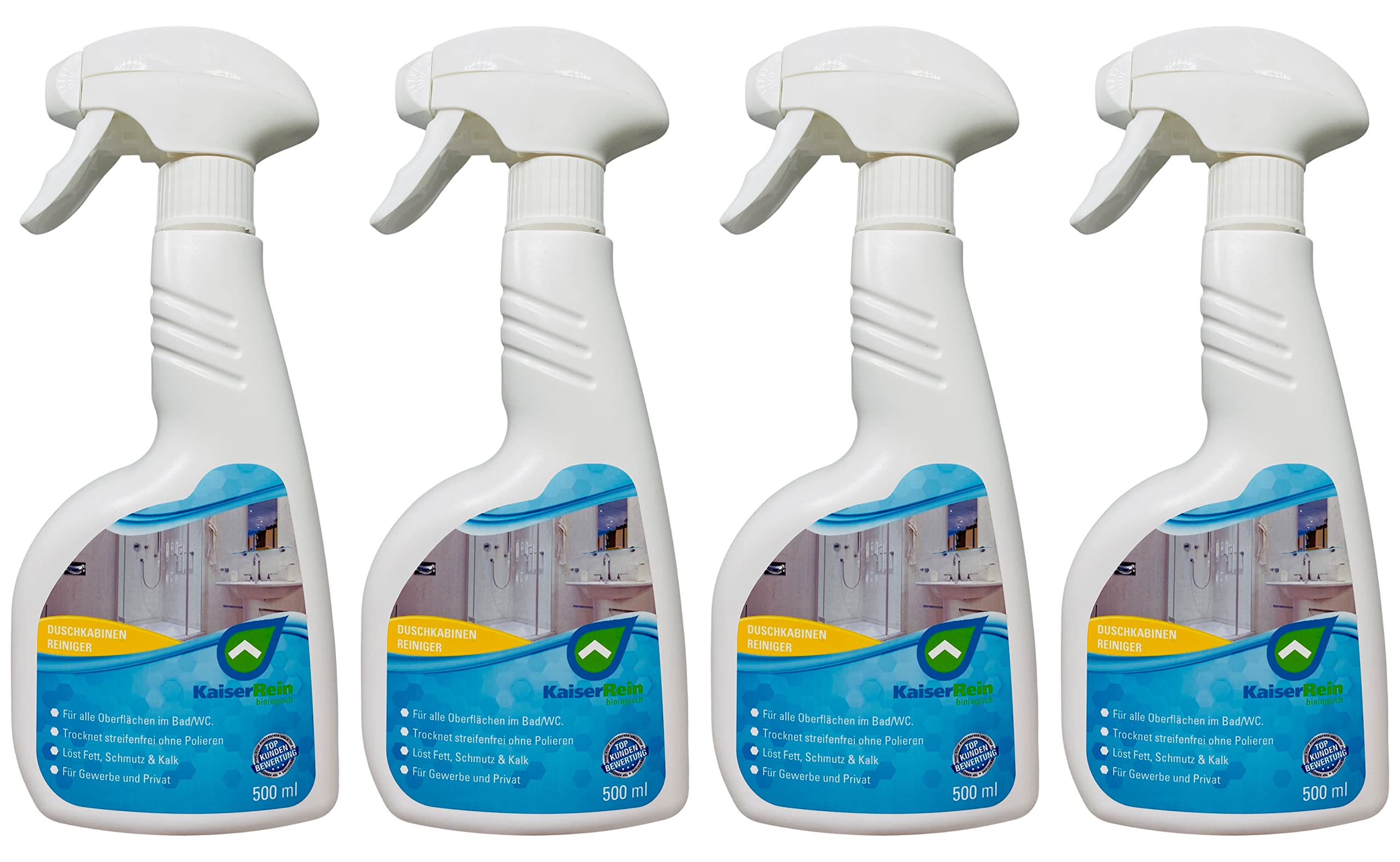 KaiserRein Bio Duschkabinenreiniger mit Lotuseffekt/Abperleffekt 4 x 500ml für die einfache Reinigung ohne nachwischen streifen freies abtrocknen