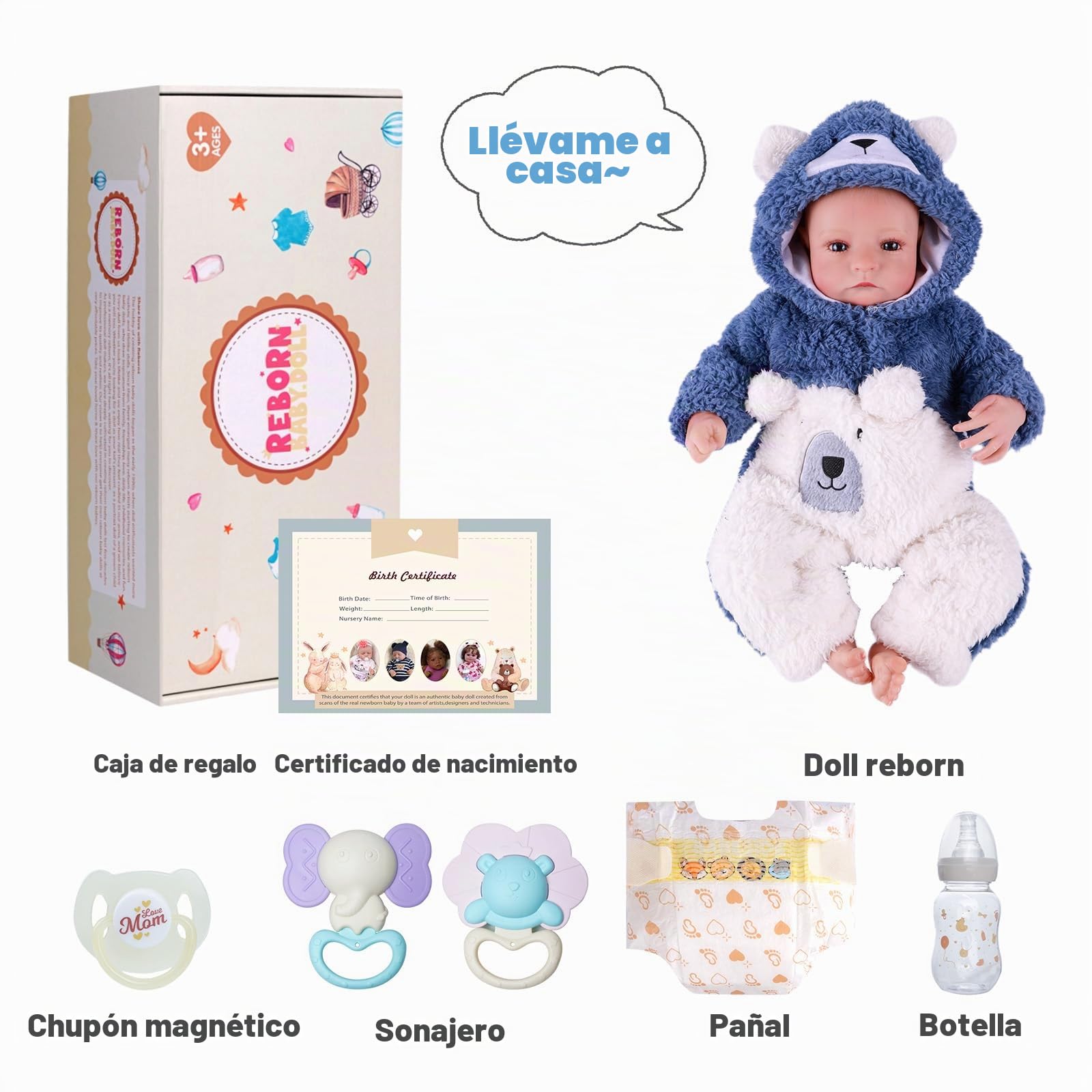 BABESIDE Muñeca Reborn de 20 Pulgadas Aiden Realista Bebé con Cuerpo de Tela Suave y Ojos Abiertos Terapia para Coleccionistas