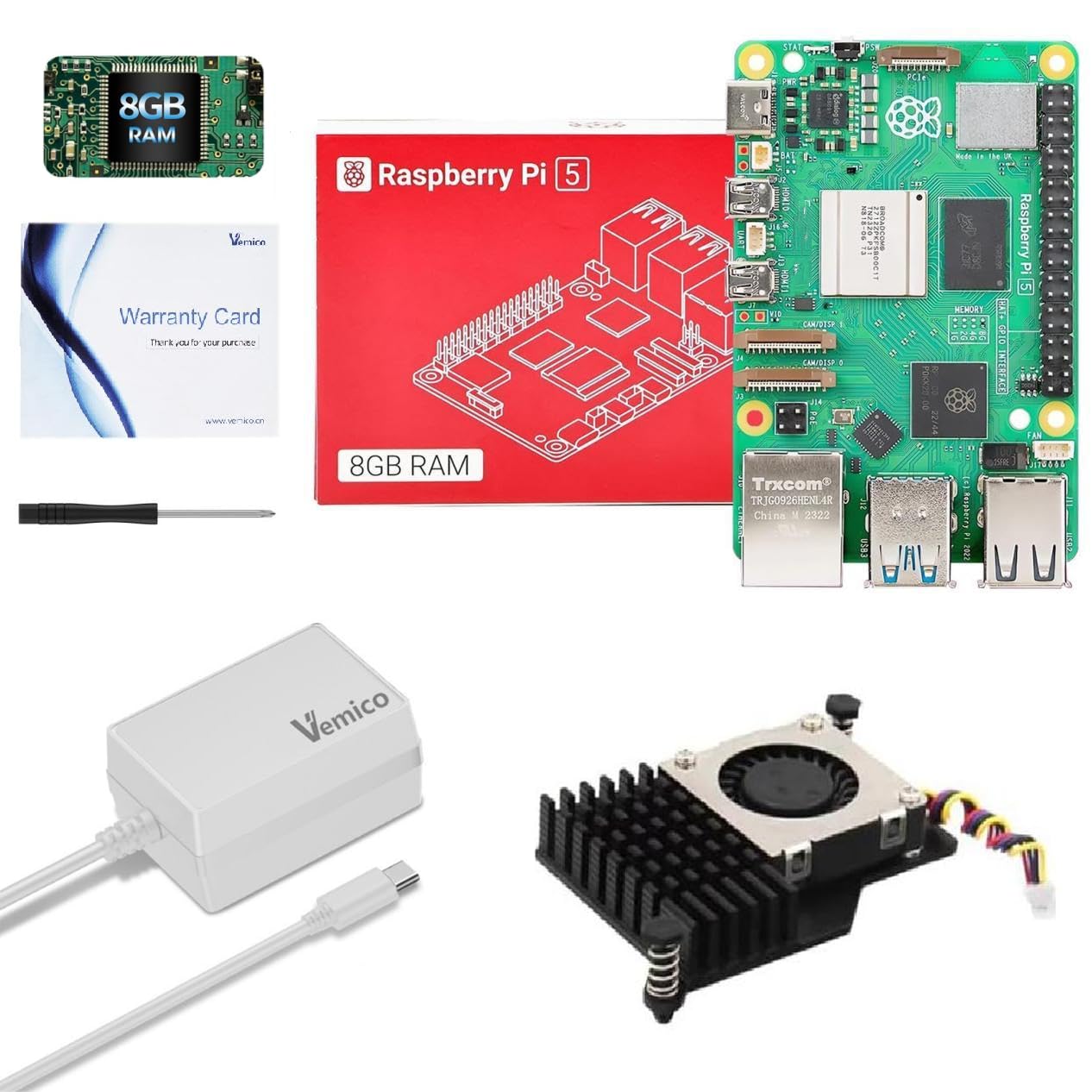 Amazon.com: Vemico Raspberry Pi 5 Kit 8GB RAM with Active Cooler