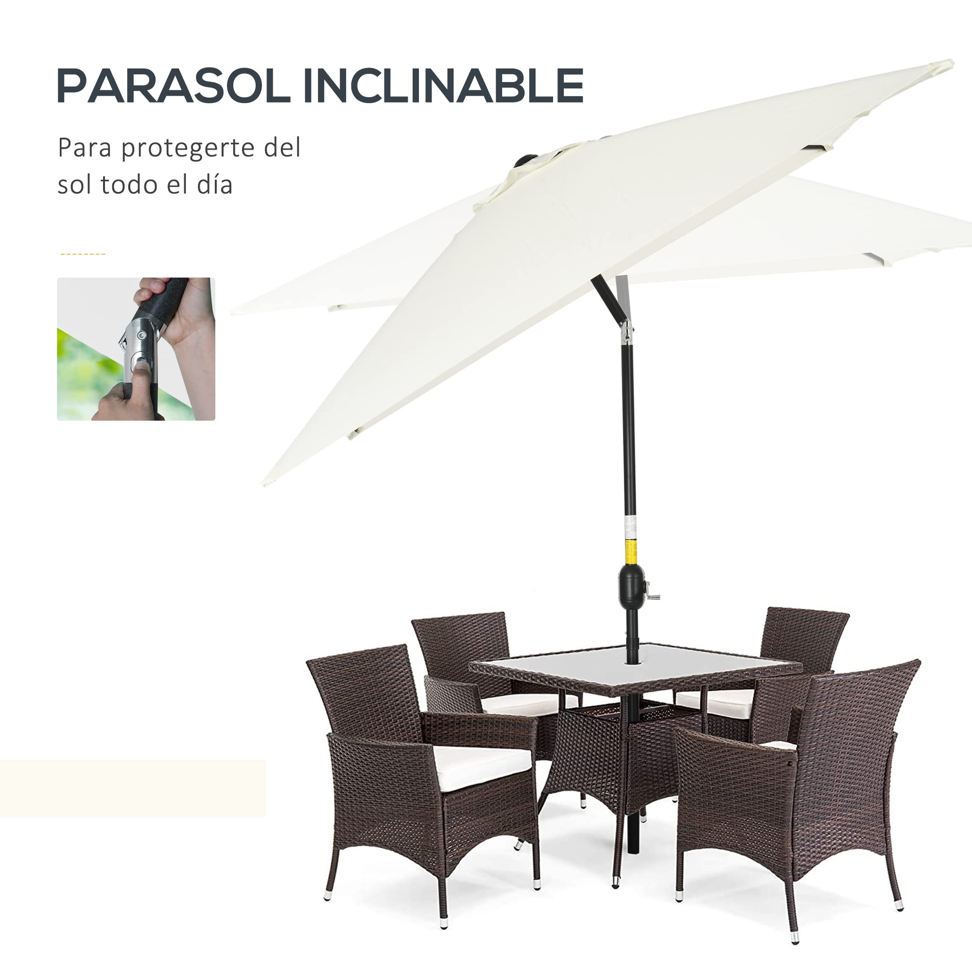 Outsunny Sombrilla de Aluminio 200x300x253 cm Inclinable con Manivela Gris | Parasol Rectangular de Jardín, Poste Desmontable, Anti-UV, para Terraza Piscina Patio Exterior