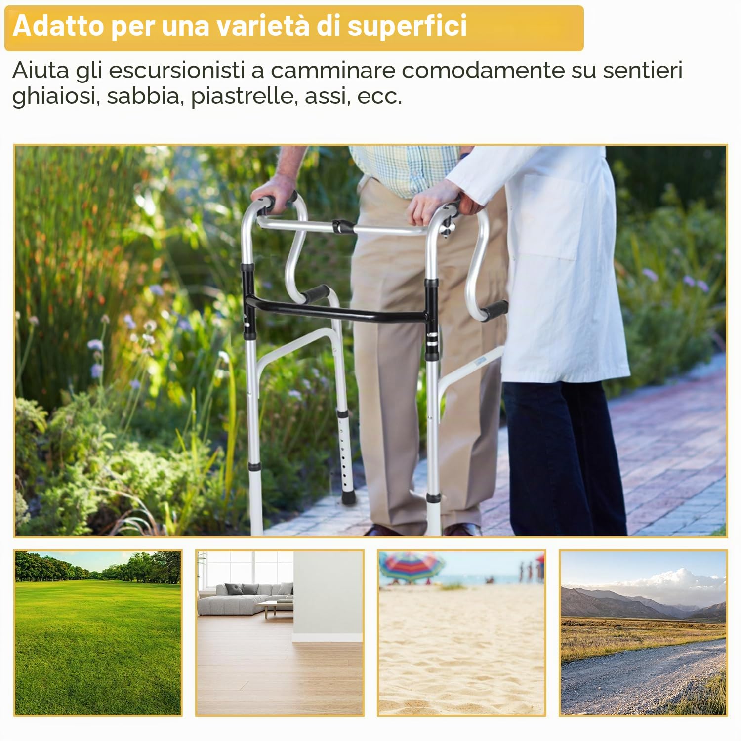 Eulenke Deambulatore pieghevole per anziani, 2 ruote girevoli, supporto camminare, regolabile altezza, alluminio, antiscivolo, stabile, fino a 180 kg, argento