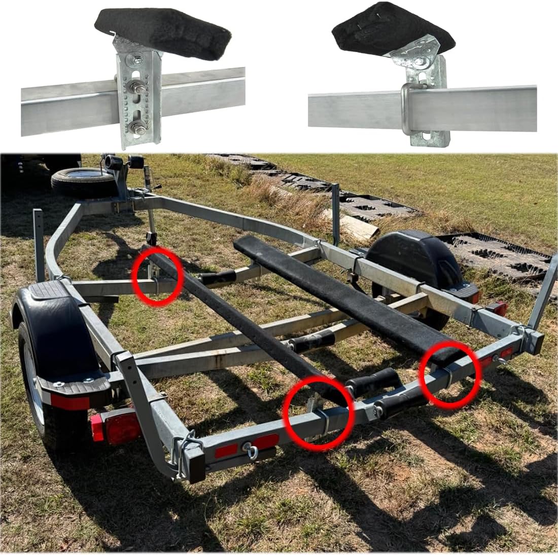 ZLY 4 PCS 8" Heavy Duty Boat Trailer Bunk Brackets,4 PCS Galvanized Swivel Top Bunk Bracket Kit for 3"x3"，2"x3",1.5"x3" Boat Trailer Crossmember , Square U-Bolts,with Hardware Set