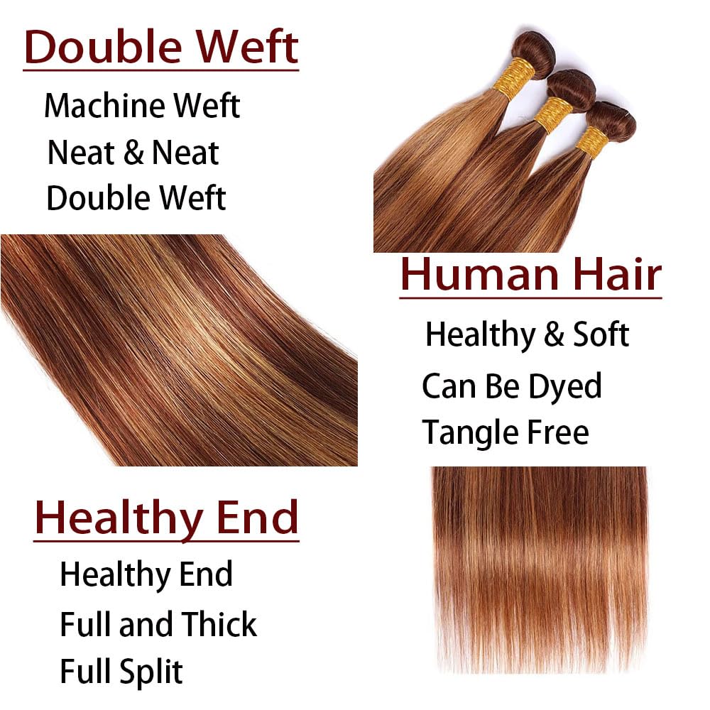 Highlight Blonde Human Hair Bundles Straight 22 24 26 Inch P427 Highlight Bundle Human Hair Extensions 50 Gram Per Bundle 150g Total Unprocessed Brazilian Virgin Hair