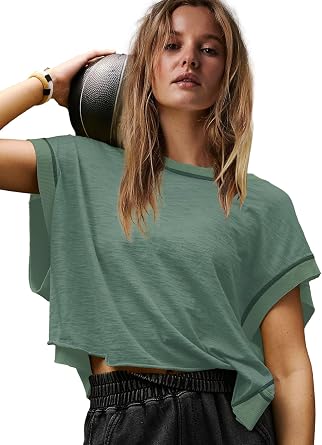 Panadila Womens Open Back Workout Tops Oversized Tshirts