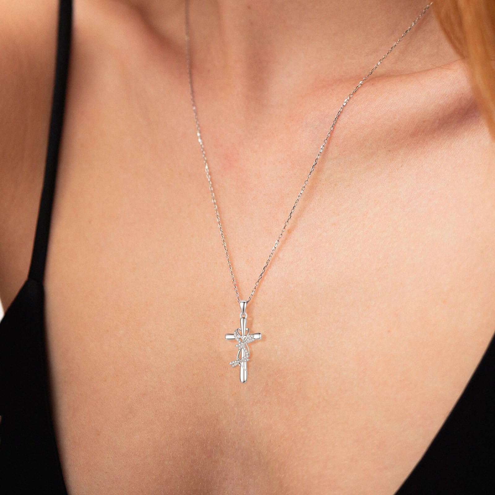 praymos Collana con croce in argento Sterling 925, per donne e ragazze, con pietra di luna turchese crocifisso, collana ispiratrice per donne, regalo per lei