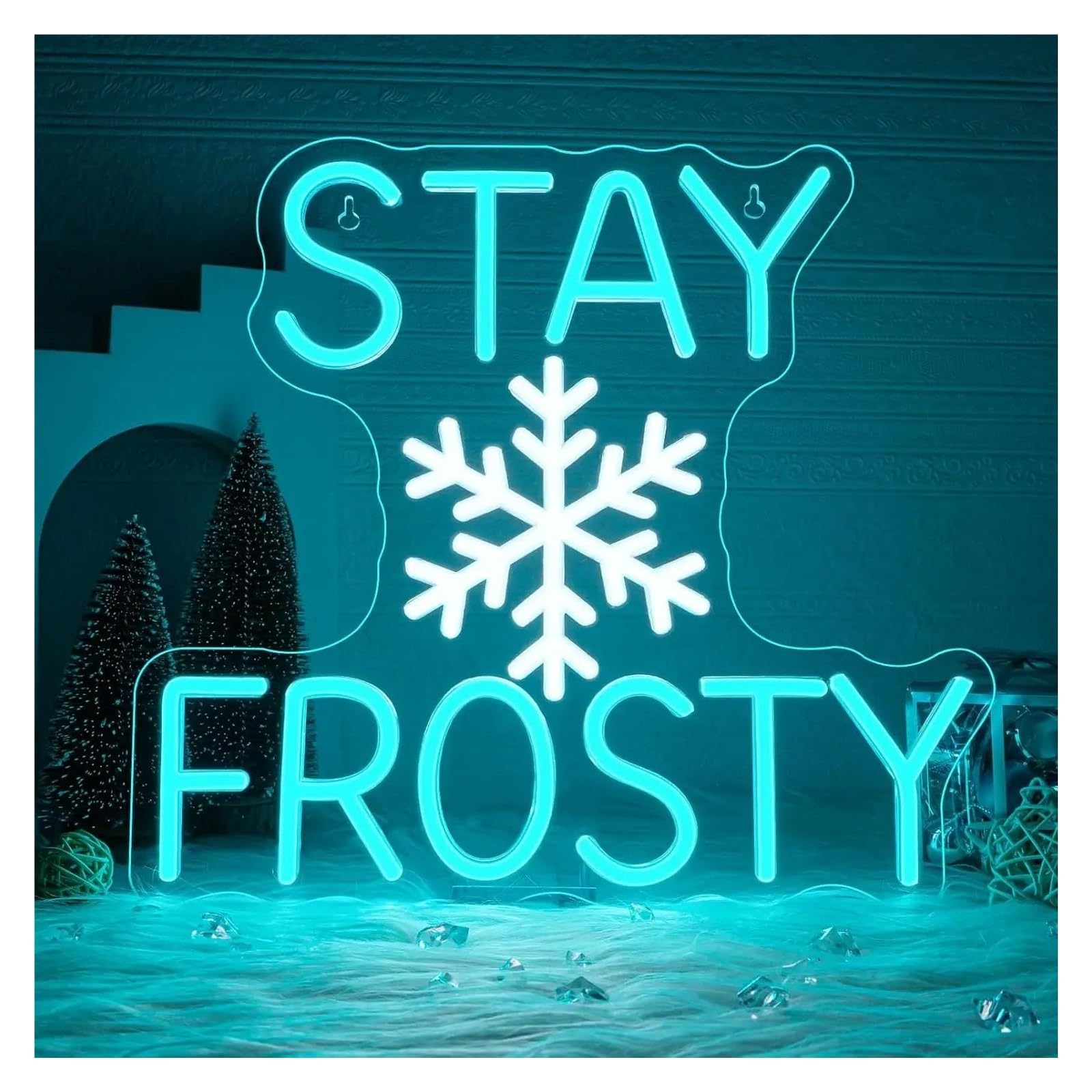 Wiszące neony artystyczne Neon Stay Frosty Śnieżynka Światło LED USB Ściemnialna Do Baru Śnieżnego Impreza Sypialnia Domek Prezentacja Dekoracja Urodzinowa 35cmx32cm