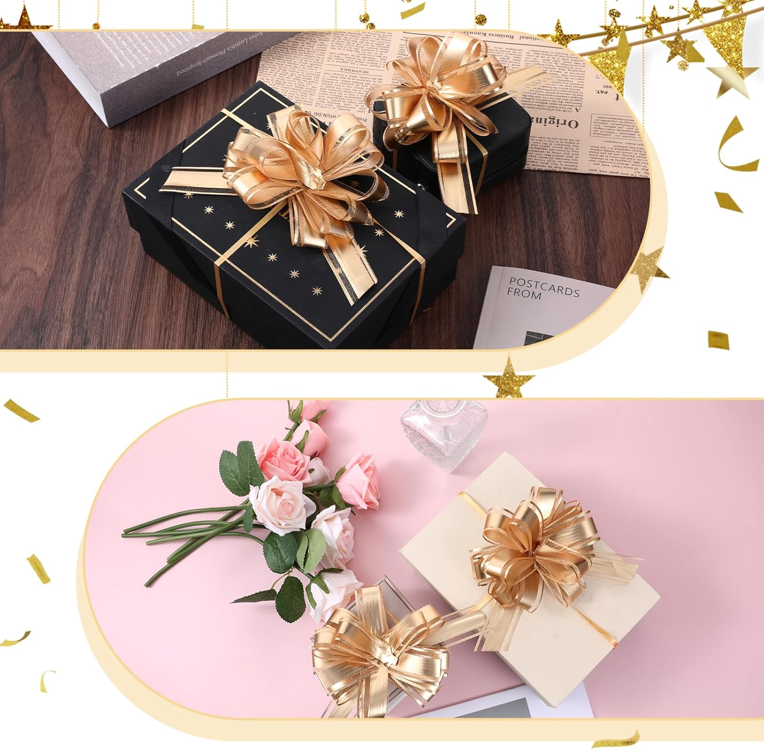 10Pcs Gold Big Bow Gift Wrapping Ribbon, 8 Inches Large Pull Bows, Matte Gold Bouquets Bows, Ribbon Bows for Wedding Christmas Birthday Party Gift Baskets Valentine's Day Flower Gift Boxes Decoration - Image 6