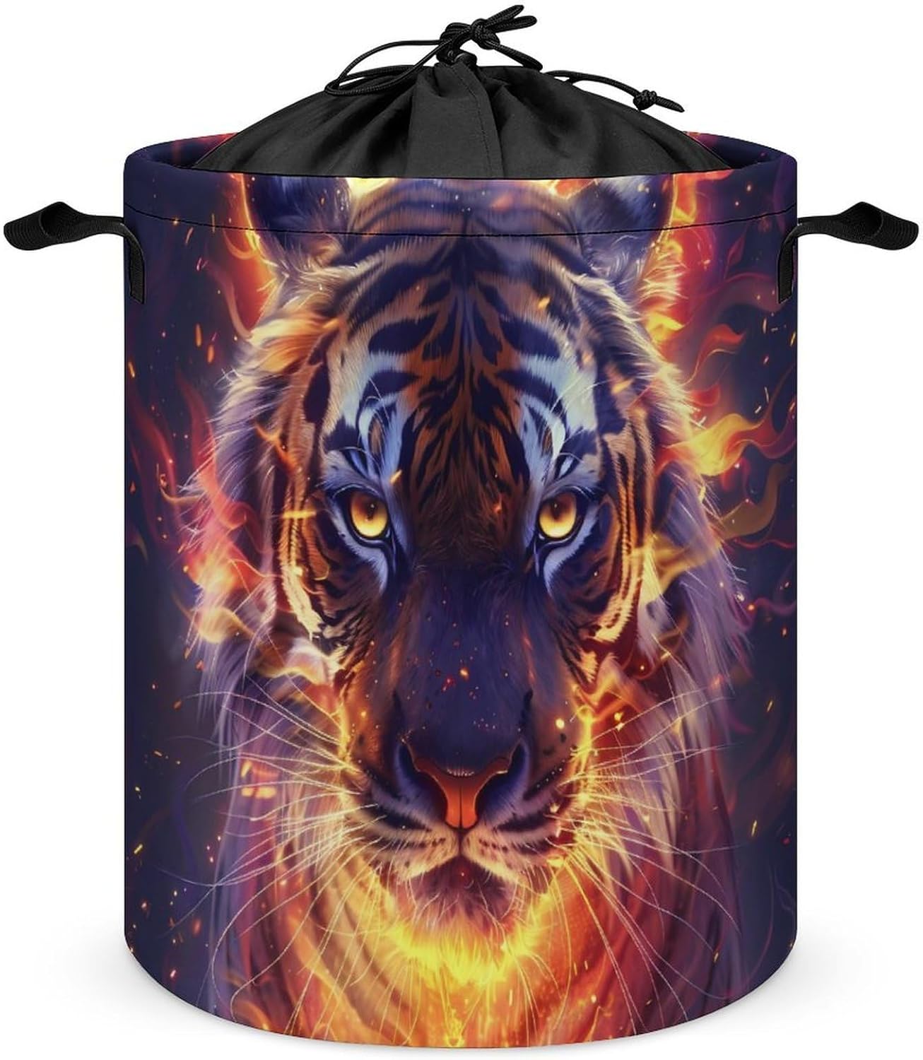Fire Tiger Laundry Basket Dirty Clothes Hamper Storage Laundry Bag with Handles for Dorm Room 44x35cm