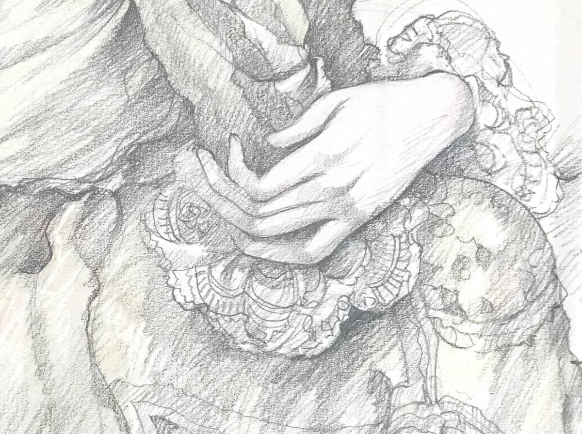 石阪春生 女性像 ペン画 金属製フレーム 石阪春生 女性像 ペン画 金属製フレーム - メルカリ