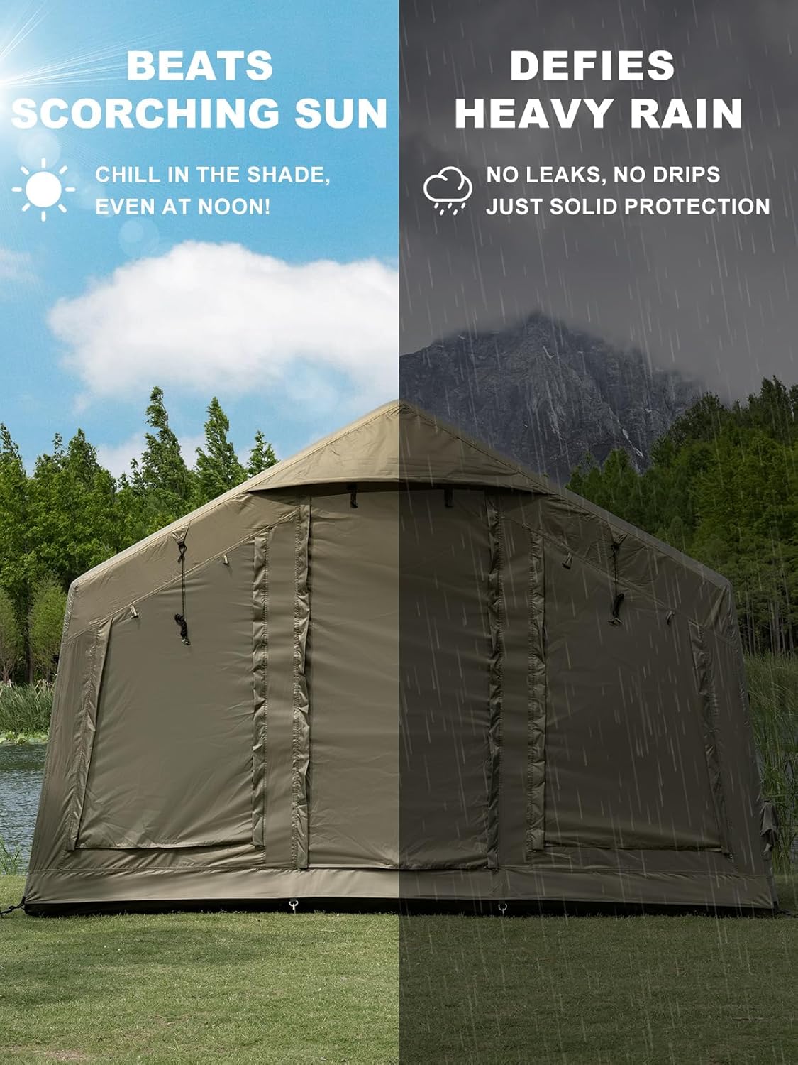TOMOUNT Inflatable Tent for Camping 3-5 Person Large Inflatable Cabin Tent with Skylight Hand Pump Stove Jack Air Tent Blow Up House for Luxury Family Camping