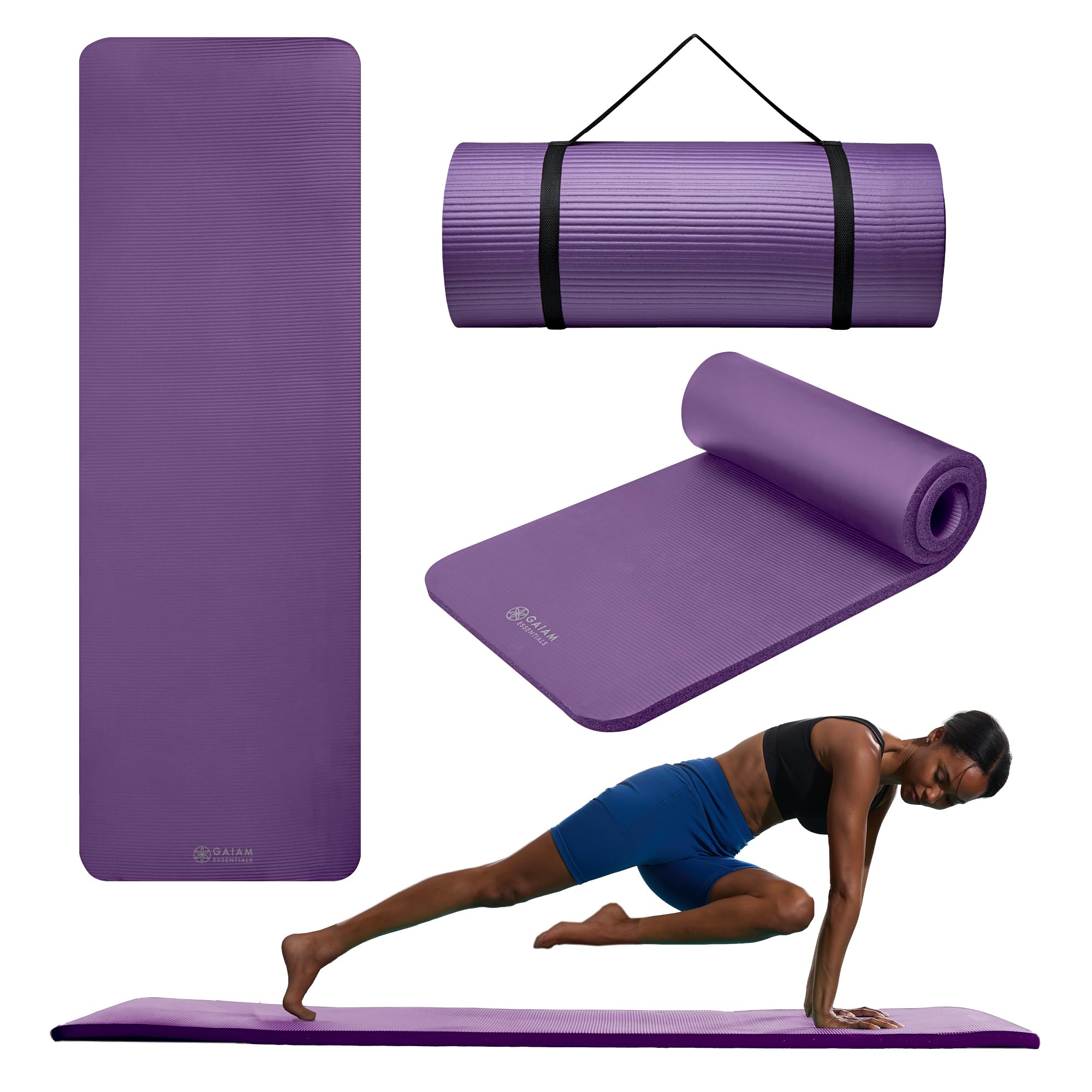 Gaiam Thick Yoga Mat, Exercise &amp; Fitness Mat with Easy-Cinch Carrying Strap