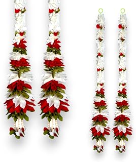LOVENSPIRE 2 Strings Artificial Fabric Jasmine Garland for Festivals Pooja Indian Muslim Wedding Home Decor - Housewarming Diwali Eid Decorations - Mehndi Haldi Party Day of The Dead Door Hanging