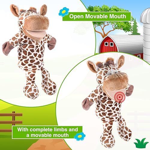 Miniatura 5 de 9 marionetas de mano de animales con boca abierta y movible de 11.8 a 13.8 pulgadas, animales de granja suaves, animales de peluche, animales de