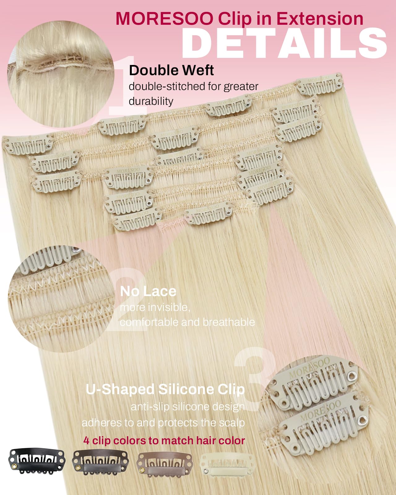 Moresoo Clip in Hair Extensions Real Human Hair Balayage Medium Brown and Blonde Real Hair Extensions Clip in Human Hair for Women Full Head 22 Inch 7pcs/120g #4/6/613 — view 97