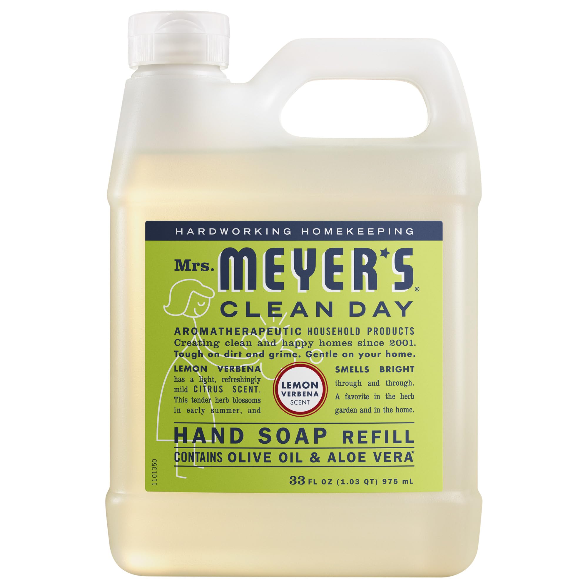 MRS. MEYER'S CLEAN DAY Liquid Hand Soap Refill, Cruelty Free, Lemon Verbena Scent, 33 oz