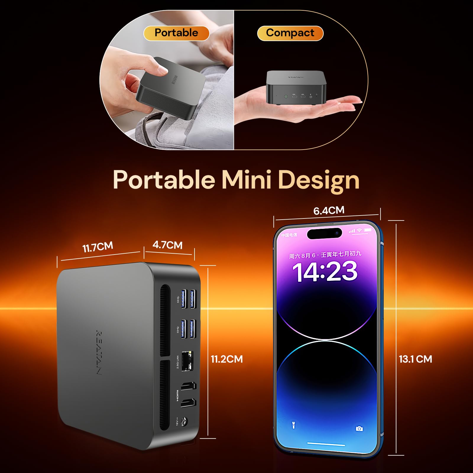 Reatan Mini PC de Gaming AMD Ryzen 9 7940HS (hasta 5.2GHz) 16GB SSD 512GB DDR5 5600 MHz RAM, Quad Desktop Mini Computadoras, Gráficos Radeon 780M, LAN de 2.5Gbps, HDMI 2.1, USB