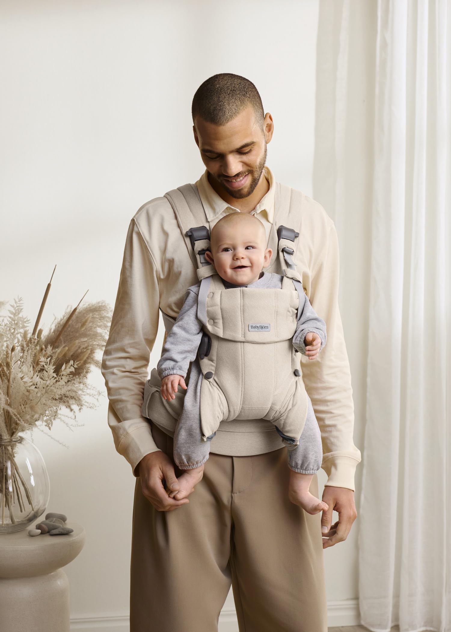 BabyBjörn Mochila Porta Bebé Harmony, Tejido jaspeado, Beige claro