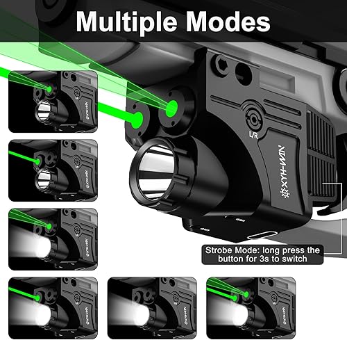 Miniatura 5 de linterna táctica de 600 lúmenes con láser verdecírculo verde, luz de pistola con función estroboscópicaconstante, visor láser de doble color, USBC