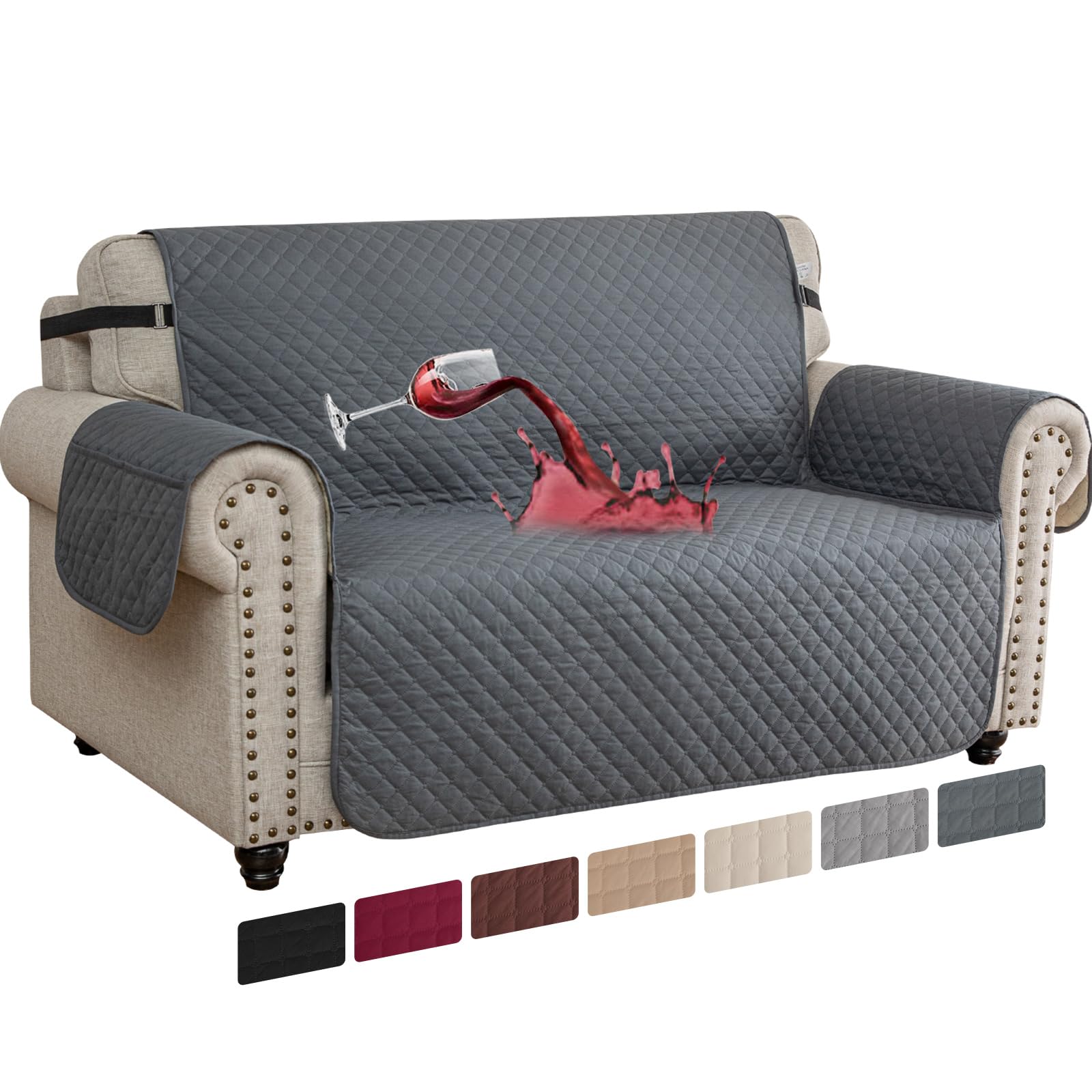 CYCMACO Funda Sofa 2 Plazas, Funda Impermeable Sofa, Cubre Sofa Verano con Reposabrazos, Fundas De Sofa Ajustables, Fundas para Sofa Antipelos, Funda Sofa Gatos, Gris Oscuro