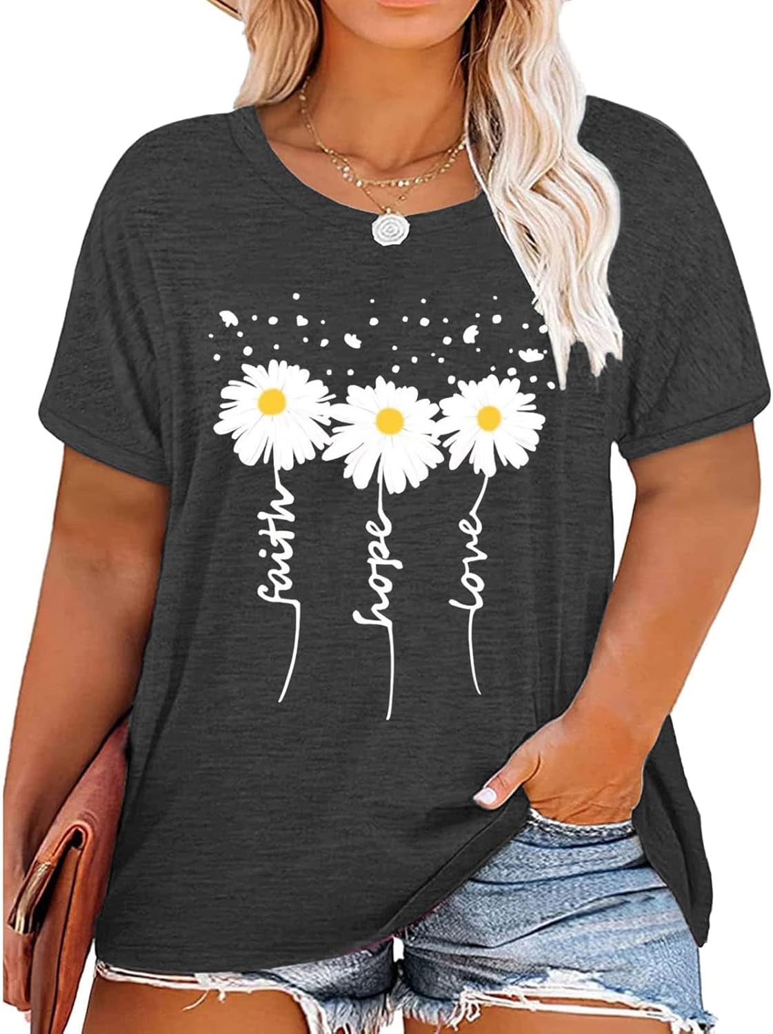 Plus Size Tops for Women Vintage Flower Graphic Tees Boho Floral Wildflowers Casual T Shirt Summer Short Sleeve Tops
