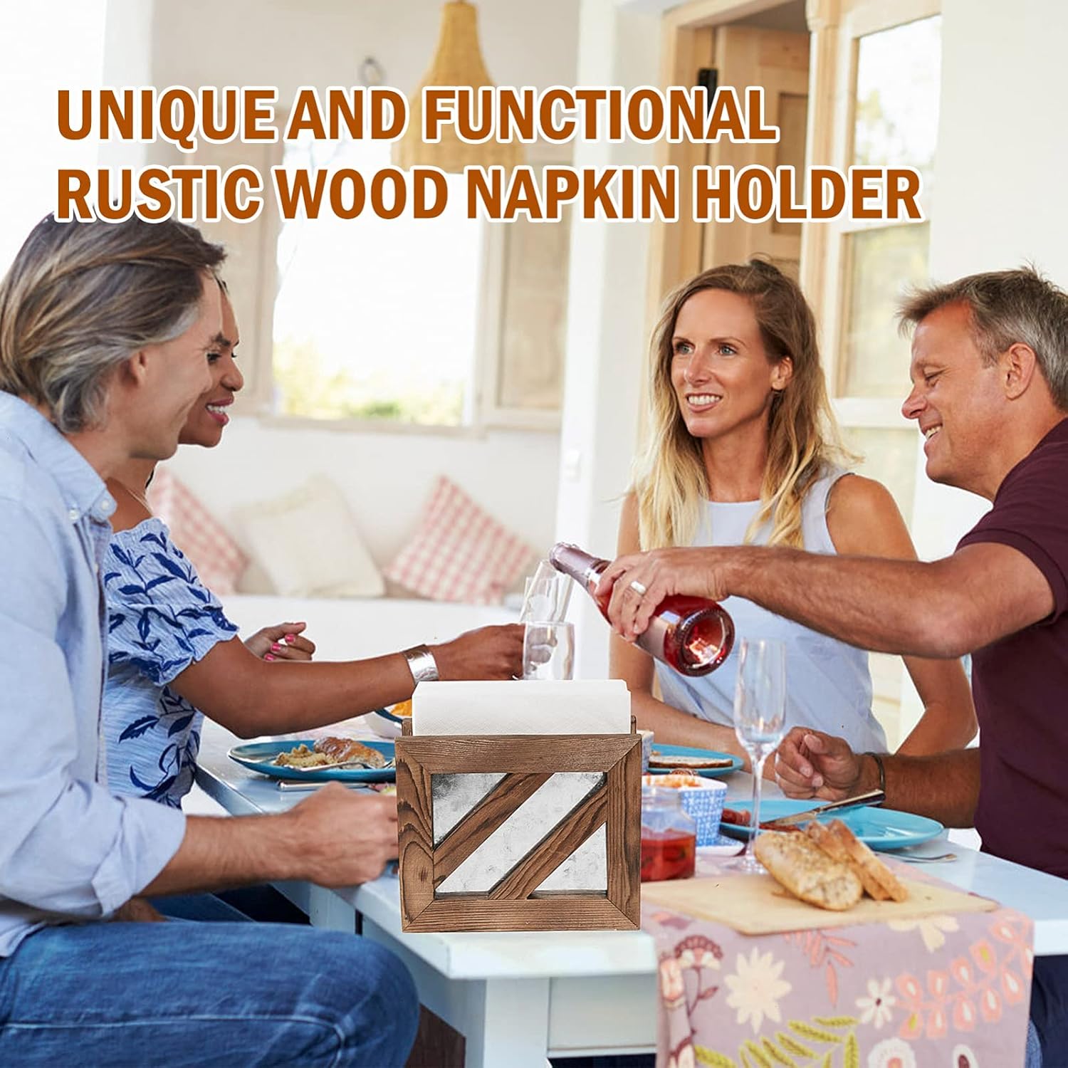 COYMOS Wooden Napkin Holder Galvanized Rustic Wood Napkin Holder for Tables Paper Napkin Holder for Kitchen, Restaurants, Gifts, Nature Vintage Farmhouse Decor (Natural Brown) : Home & Kitchen
