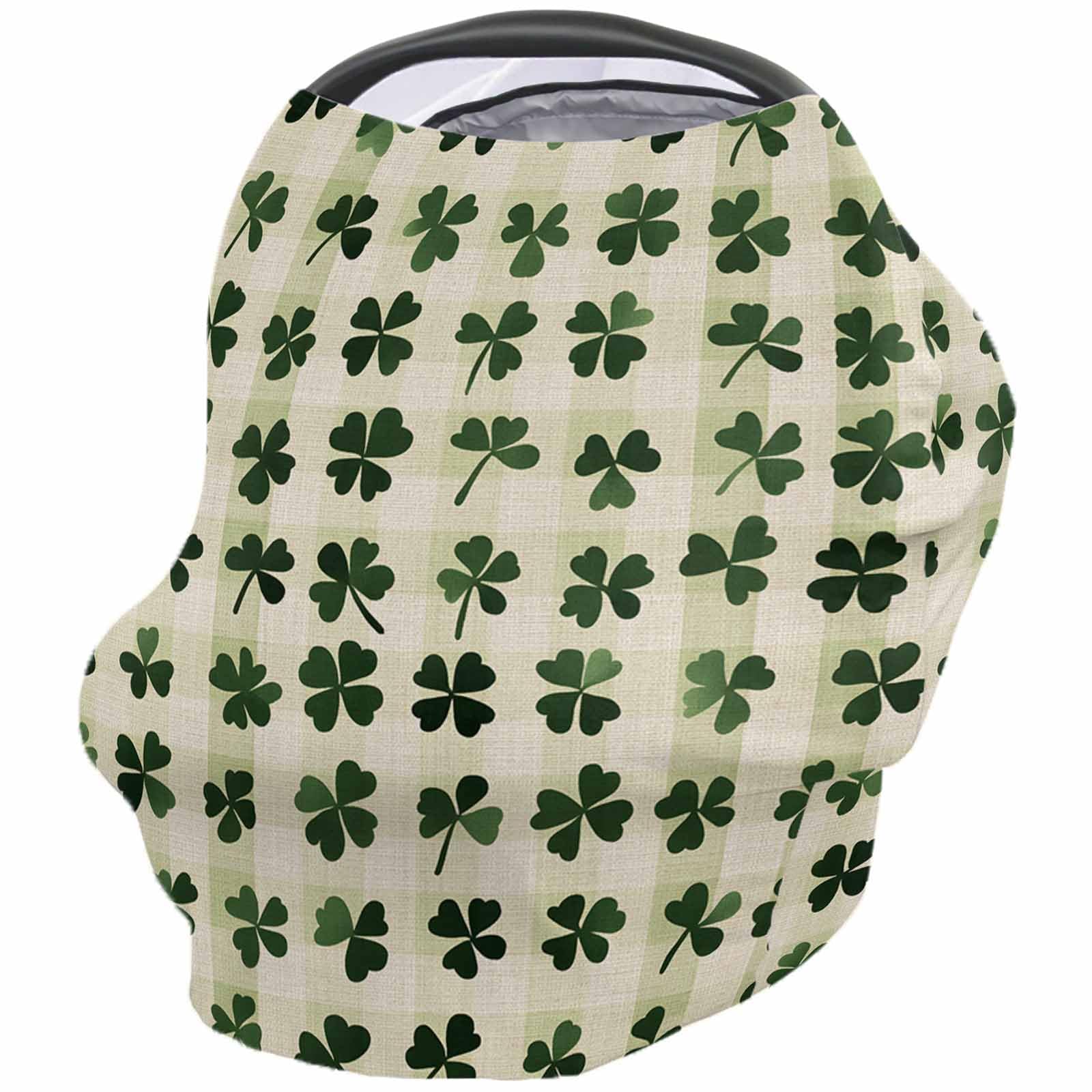Nursing Cover for Breastfeeding Scarf, St. Patrick's Day Plaid Shamrocks Beige Baby Car Covers Super Soft Multi Use for Canopy Shopping Cart Cover Blanket Stroller Cover