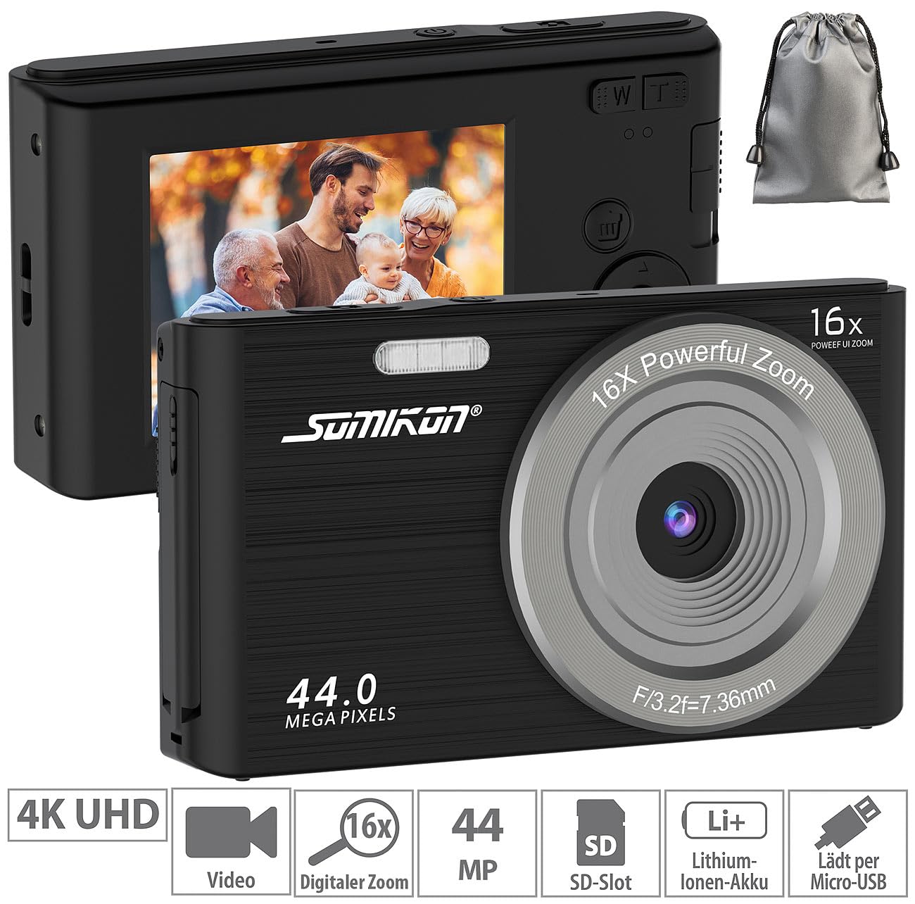 Somikon Appareil photo numérique : compact, résolution 4K, capteur Sony, 44 MP