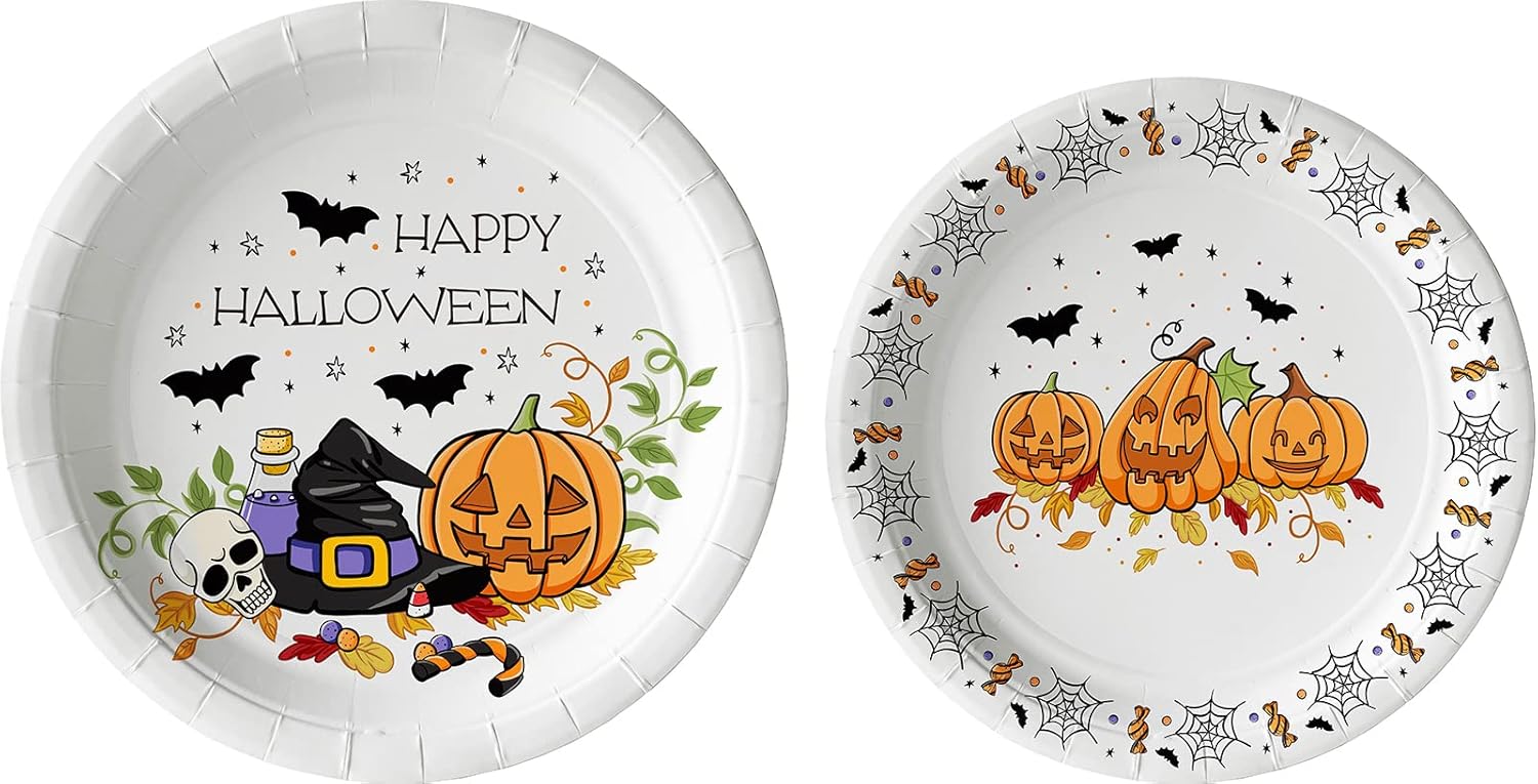 Halloween Fun Tableware Pack: Disposable Paper Plates, Napkins and Cups Set for 20