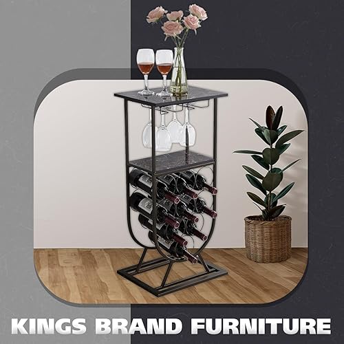 Miniatura 4 de Kings Brand Furniture - Mesa de consola independiente para vino - Estante de vino de metal - Estante de vino con soporte para vidrio - Mesa con