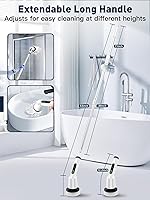 Vista 4 de Shower Scrubber with Long Handle for Cleaning Bathroom, Electric Spin Scrubber Cleaning Brush with IPX7 Waterproof & 2Speed, 3Brush Heads, Bathroom