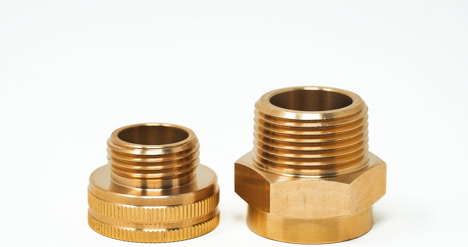 Aeromixer Brass Garden Hose Adapter - 2 Piece, Male and Female Brass Garden Hose Connect Fittings with 2 O-Rings for Sump Pump, Connector Adapters, Outdoor Faucet Adapter, Water Pipe Connector