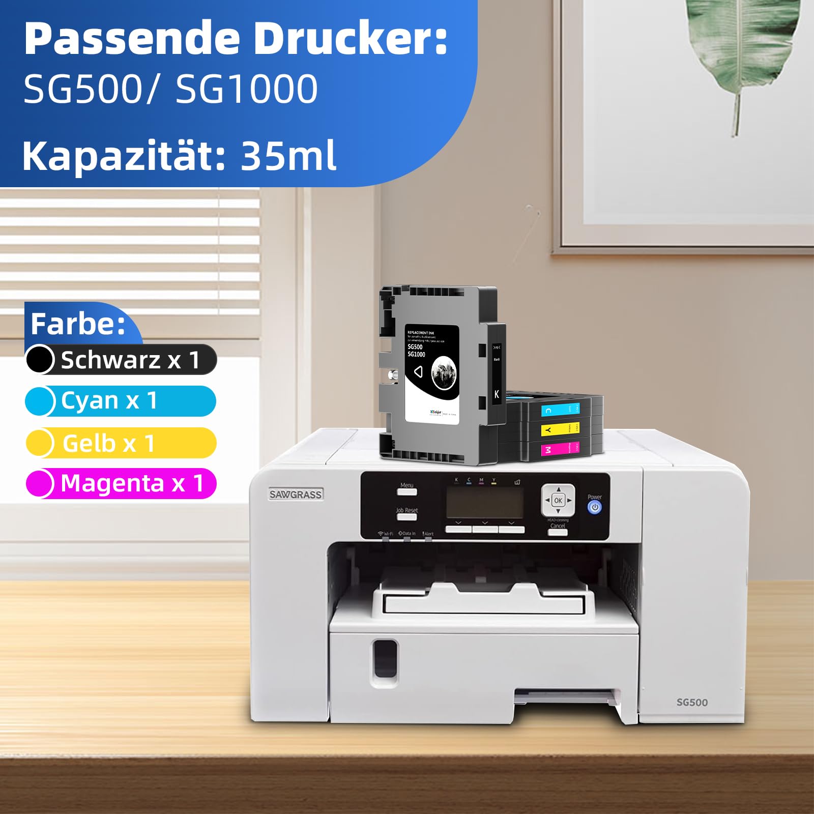 SG500 SG1000 Tinte Kompatibel für Sawgrass SG500 SG1000 Sublimationsdrucker(4er-Pack, 1 Schwarz, 1 Cyan, 1 Magenta, 1 Gelb),Neuester aktualisierter Chip, Keine AB-Seriennummer