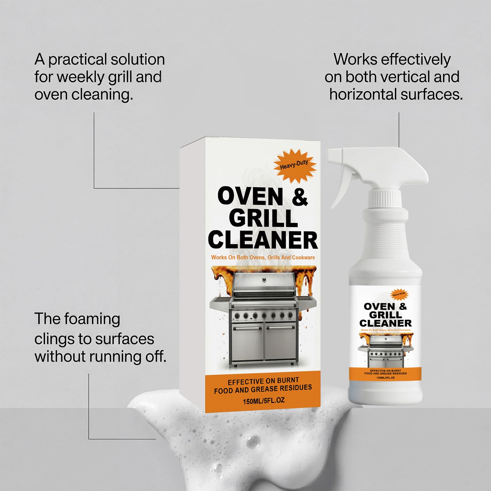 Multiuso Forno e Griglia Detergente Spray - Schiuma Pesante Sgrassante per la Cucina, Multiuso Pesante Sgrassante Smacchiatore per Forno, Potente Elettrodomestico Detergente Spray. (5pcs)