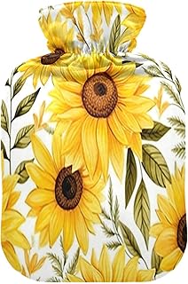 Wajiw Hot Water Bottle with Cover 1L Warm Water Bottle for Hot and Cold Compress Hot and Cold Therapies,Hand Feet Warmer,Sunflower
