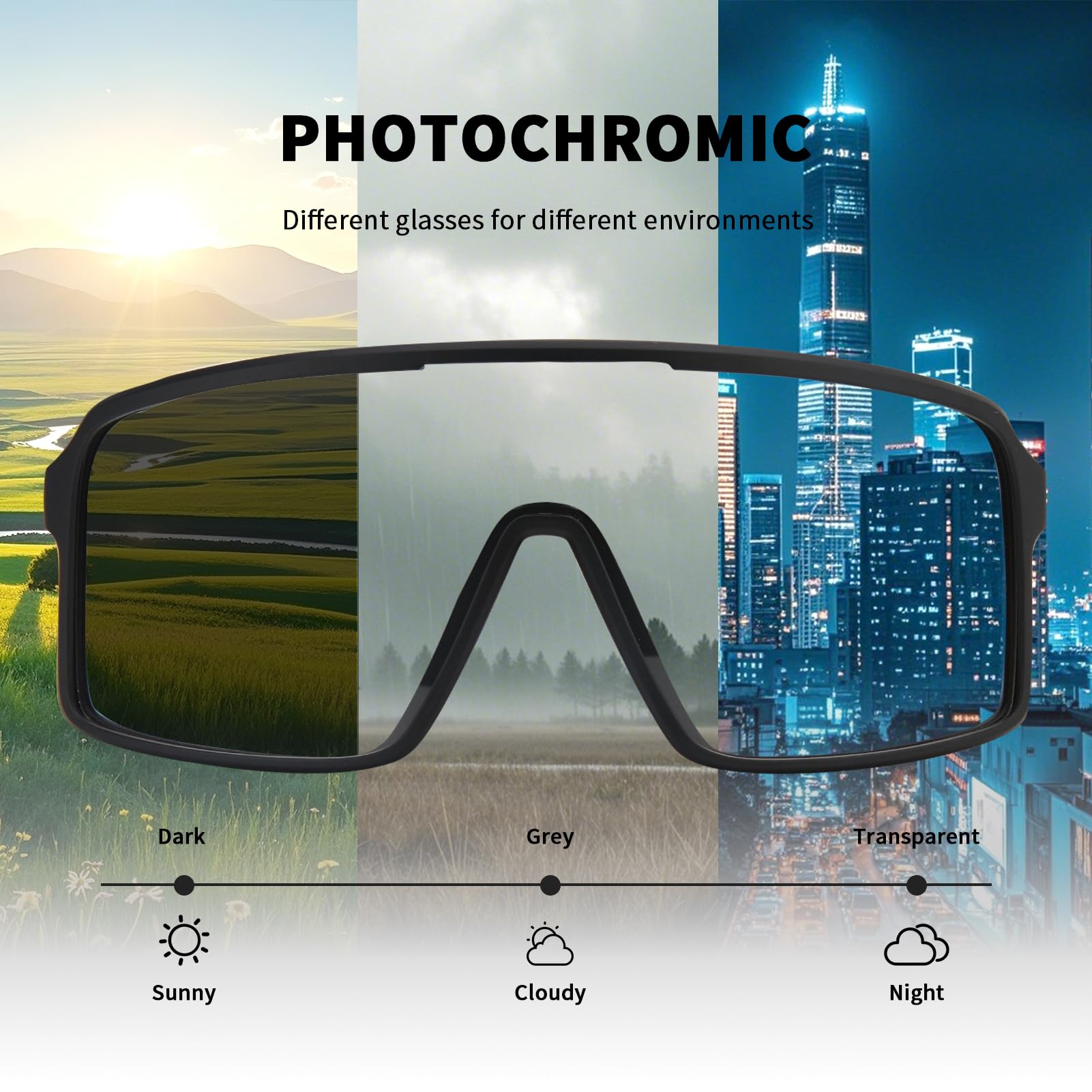 Occhiali da ciclismo fotocromatici da uomo, sportivi, da donna, per corsa, bici, golf, bicicletta, protezione UV400