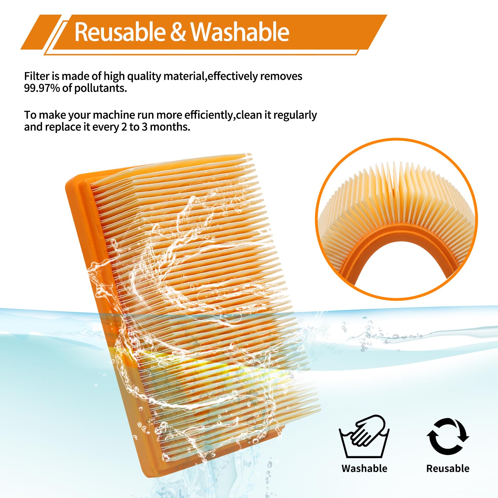Lot De 12 Filtres Pour Aspirateur Kärcher WD4 WD5 WD6 MV4 Etc. - Remplace 2.863-006.0, Filtration 99,97%