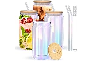 Vibrant Hues: Colored Glass Cups with Bamboo Lids and Straws