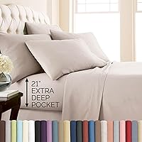 Southshore Fine Living 21" Extra Deep Pocket King Sheet Set - 6pc Microfiber, Pet Hair Resistant, Natural Beige