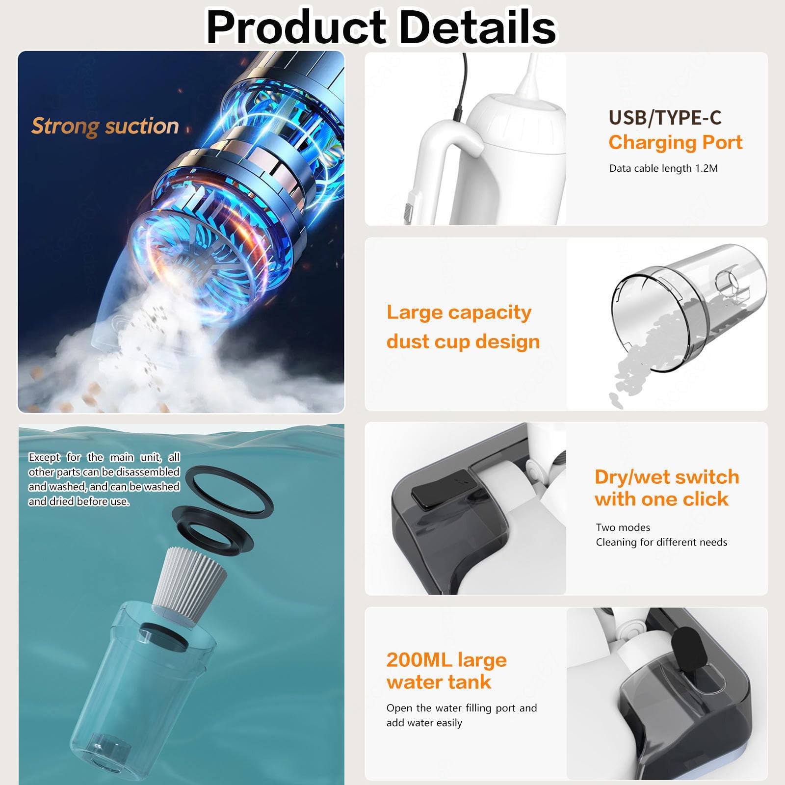 Balai Vapeur Sans Fil 5 en 1 Compact - Léger, 35Min Autonomie, Aspirateur Laveur Vapeur Pour Voiture, Maison, Bureaux, Poils D'animaux