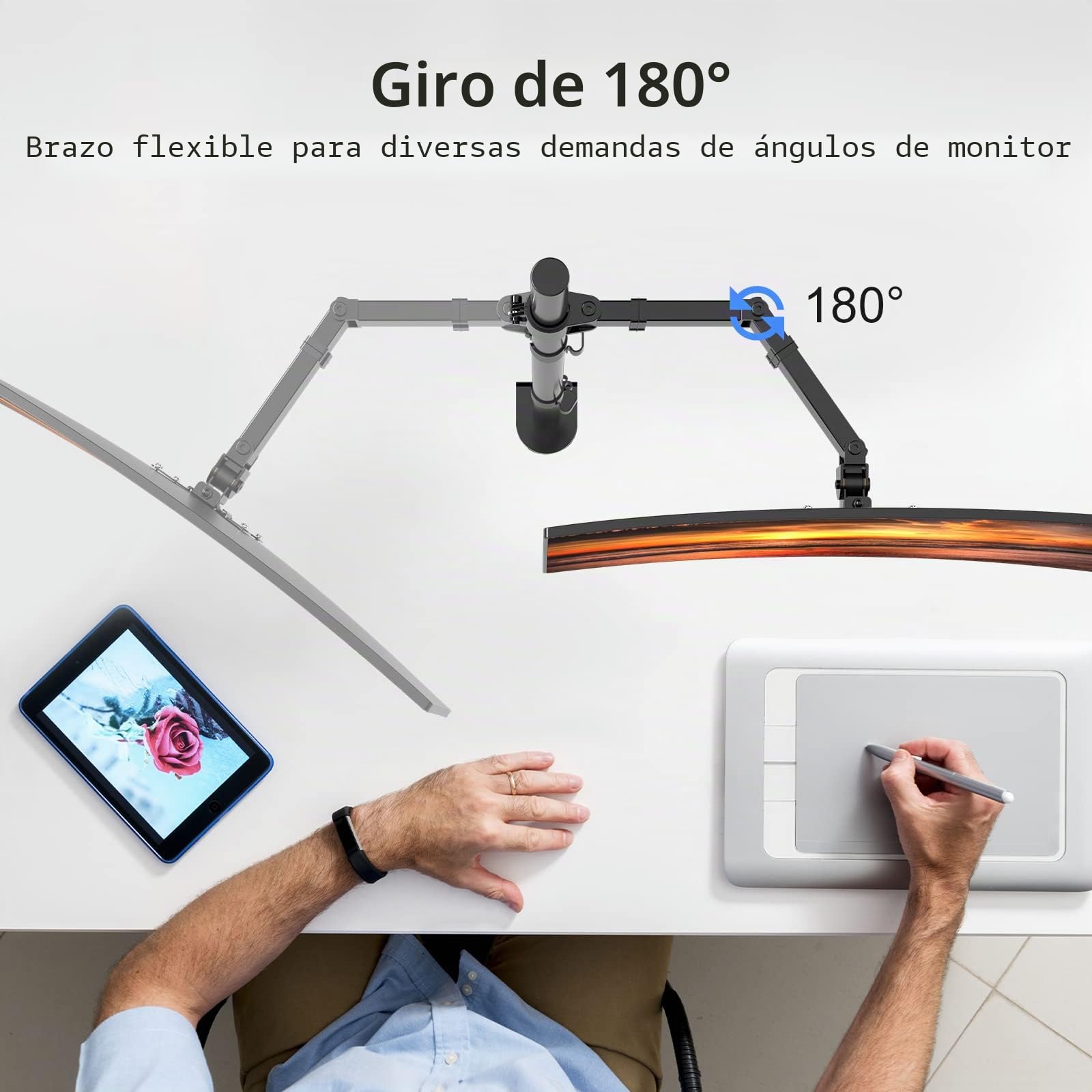 suptek Soporte de Escritorio para Monitor Altura Extra 800mm, Brazo Monitor para Pantallas de 13-32 Pulgadas, Soporte Ajustable y Giratorio, VESA 75/100mm, Carga Máx. 10kg, Pinza y Ojal, Negro, MD6821
