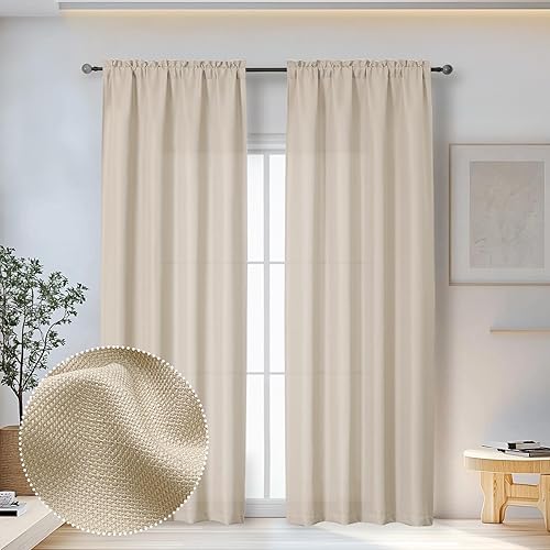 Miniatura 30 de OWENIE Bob Linen Cortinas de Lino de 96 Pulgadas Extra Largas Juego de 2 Paneles para Sala de Estar Dormitorio, Filtrado de Luz Cortinas de Ventana