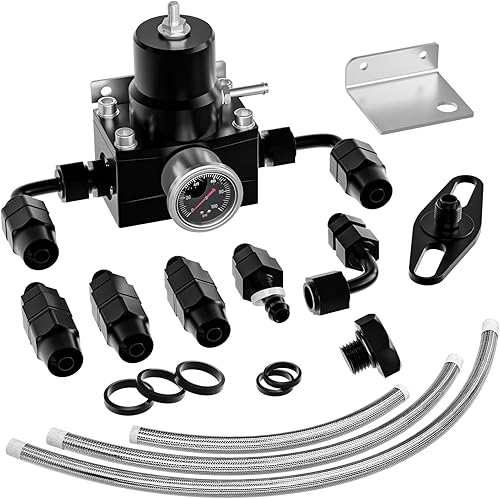 EFI Kit de regulador de presión de combustible con retorno de derivación 0-100psi Manómetro AN6-6AN Kit de conectores de montaje de manguera de