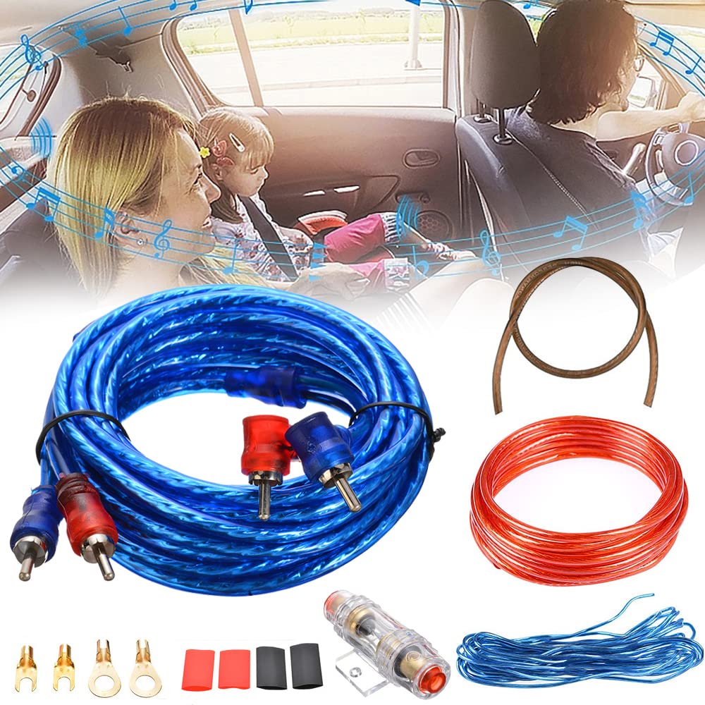 Foreverup Zestaw kabli wzmacniacza samochodowego, 10 GA, zestaw kabli samochodowych HiFi z bezpiecznikiem, do kabla subwoofera, do samochodu, wzmacniacza samochodowego