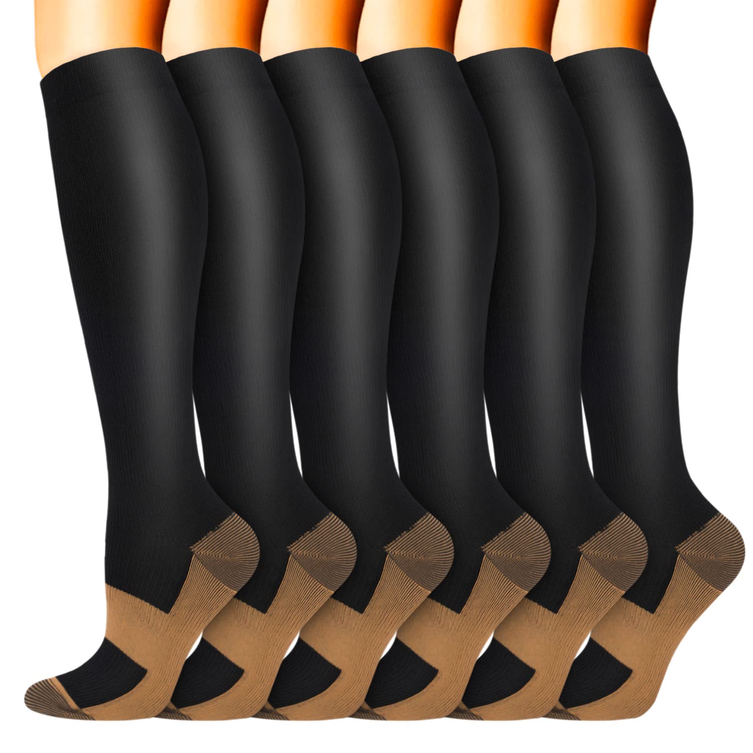 Sooverki Compression Socks for Women &amp; Men 6 Pairs is Best Supportive Knee High Stockings for Circulation, Travel, Nurses