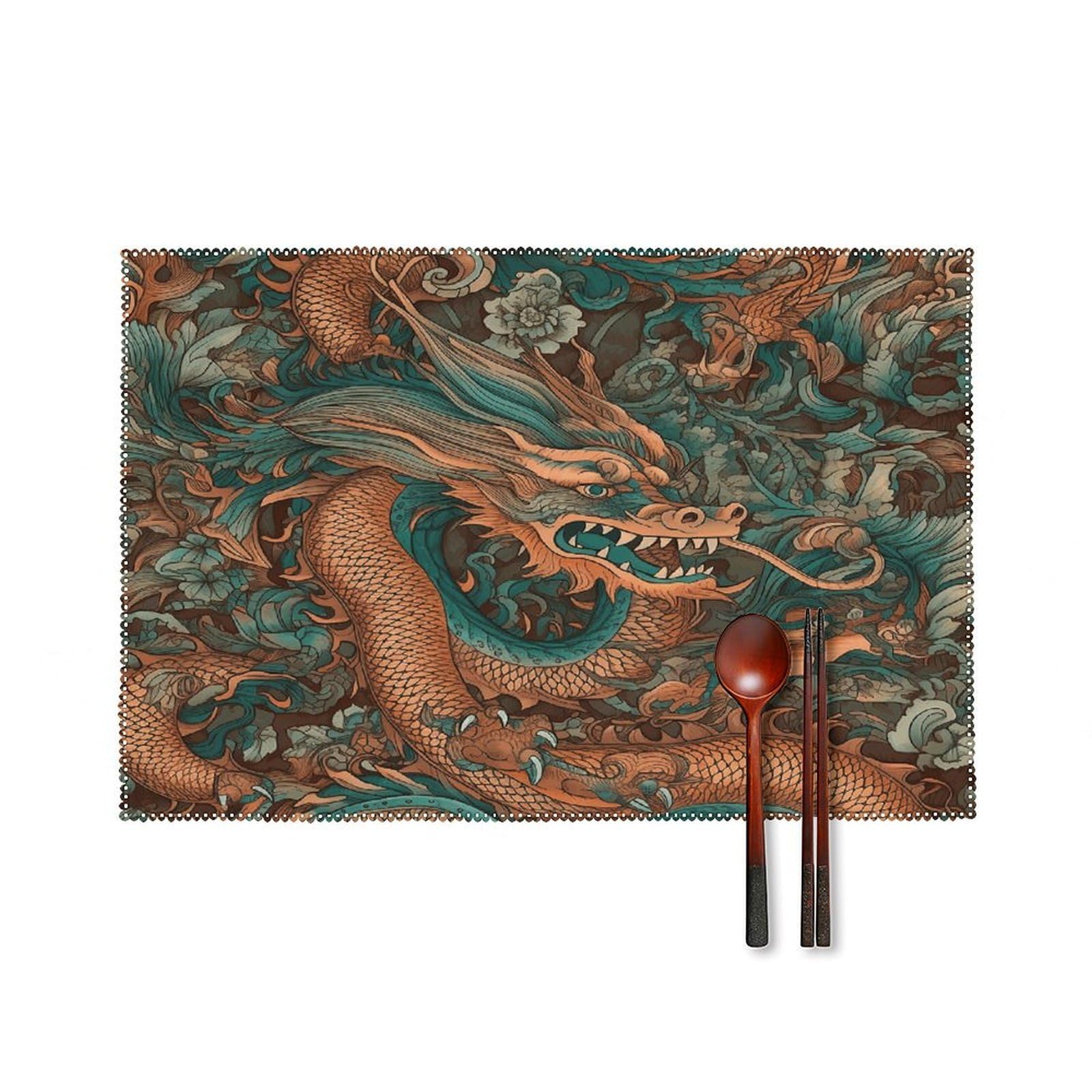 Fodpand Style Intricate Dragon Pattern Placemats Set Of 4 Place Mats Table Mats