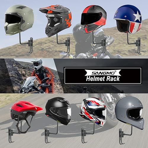 Miniatura 10 de SANGMO Paquete de 6 soportes de pared para casco de motocicleta de 180, soporte de casco de metal con rotación, soporte para casco de bicicleta con