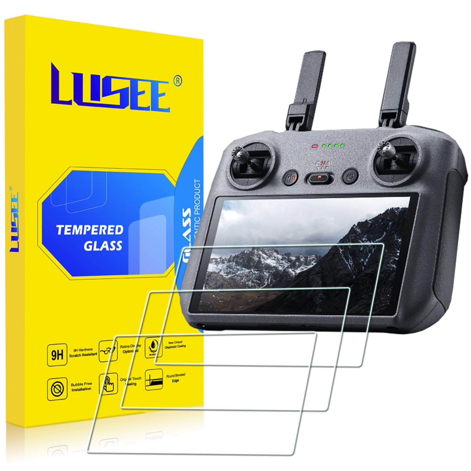 LUSEE 3 Piezas Protector de Pantalla para DJI RC 2 Control Remoto Cristal Vidrio Templado, RC2 Protector Pantalla para DJI Air 3 / DJI Mini 4 Pro Accesorios [Dureza 9H] [Resistente a los arañazos]